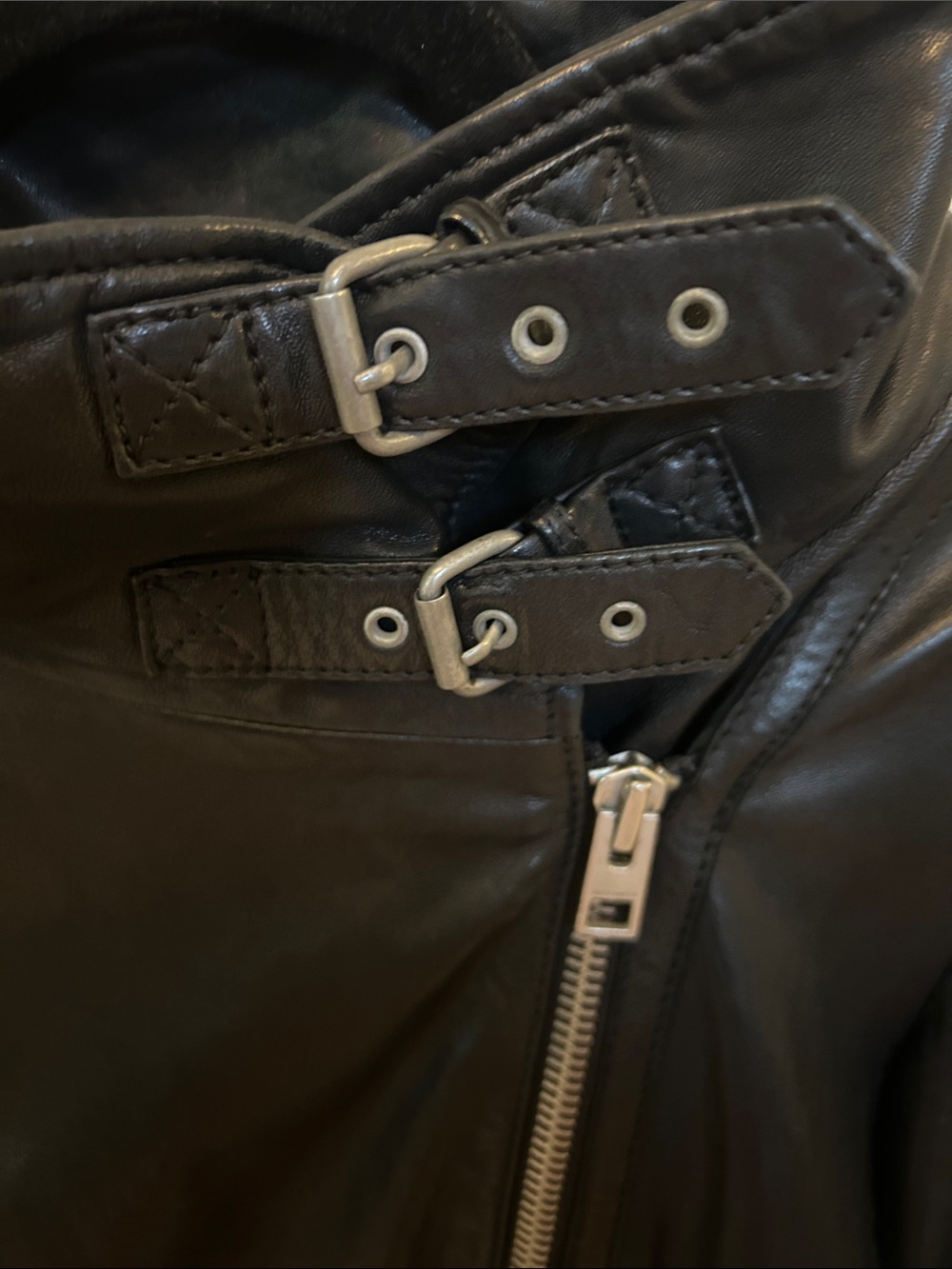 All Saints Black Leather Asymmetrical Moto Jacket - Picture 6 of 9